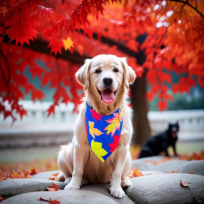 10PCS Large Dog Bandanas Fall for Medium Breed Dog Pumpin Harvest Leaves Forest Autumn Pattern Kerchief Triangle Bibs Head Scarves Boys and Girls Grooming Accessories Costume