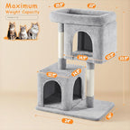 Yaheetech 33.5in Cat Tree Tower for Indoor Cats w/2 Cozy Plush Condos, Oversized Perch & Sisal Scratching Posts, Stable Cat Stand House for Large Cats & Pets, Light Gray