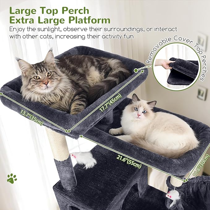 Globlazer Heavy Duty Cat Tree, 81 inch Extra Large Cat Tree for Indoor Cats Large Adult, Sturdy Cat Tower with 8 Scratching Post, 2 Cat Condos, 2 Platform, S81C, Dark Grey