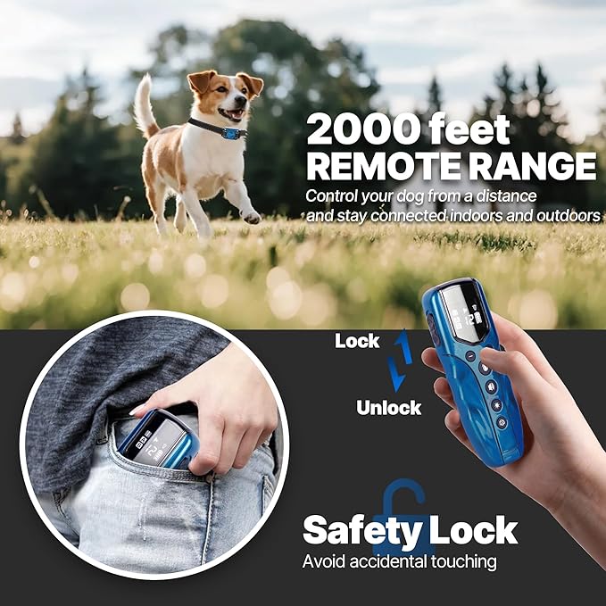 2 Pack No Shock Dog Training Collar with 2000ft Remote, 2 Vibrating Dog Collars, Vibration Collar for Small Dogs 5-15lbs & Medium Large Dogs, Safe Lock, Beep, Vibrate, No Prongs, Waterproof