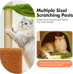 42-inch Cat Tree Features with Two Large Cat Houses, A Cozy Hammock, Sisal Rope and Oversized Platform (Green)