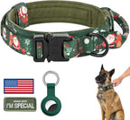 DAGANXI Christmas Tactical Dog Collar, Adjustable Military Training Nylon Dog Collar with Control Handle and Metal Buckle for Medium and Large Dogs, with Patches and Airtags Case (M, Christmas Green)