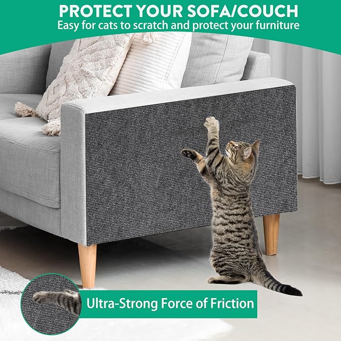 Trimmable Cat Scratcher Mat, 39.4"x15.8" Self-Adhesive Cat Scratching Carpet Pad Replacement for Cat Tree Shelves, Cat Steps and Posts, DIY Cat Scratch Couch Furniture Protector