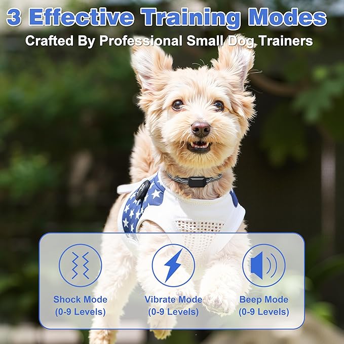 Small Shock Collar for Small Dogs, Dog Training Collar with Remote for Small & Medium Dogs 5-30lbs, Waterproof, Rechargeable, 1300ft Range, Collar with Beep, Vibration, Safe Shock