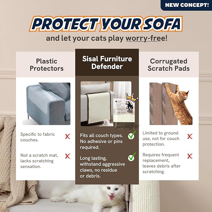 Panther Armor Sisal Furniture Defender, Anti Scratch Furniture Protector [Back Rest in Brown] Cat Scratch Couch Protector, Cat Sofa Scratcher