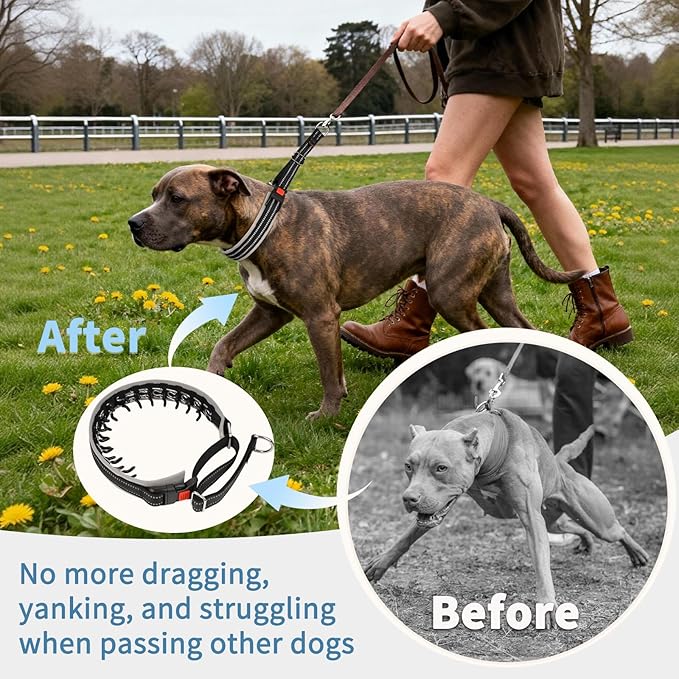 Mayerzon Martingale Dog Collar for Pulling, Patented No Pull Training Walking Collar with Buckle for Medium Large Dogs Bulldog Pitbull German Shepherd, Reflective, Adjustable, Heavy-Duty(L, Black)
