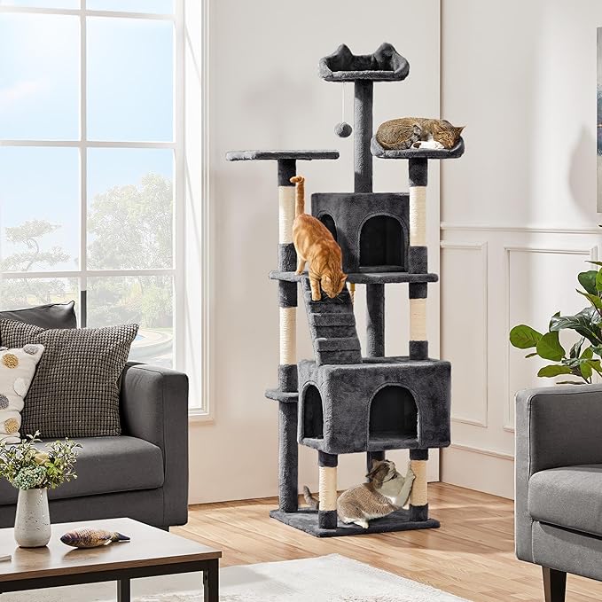 Topeakmart 72in Cat Tree for Indoor Cats, Multi-Level Climbing Tower with Scratching Posts, 3 Perches, Pet Furniture Activity Center Play House
