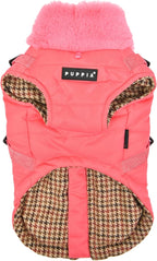 Puppia Donavan Winter Dog Coat with Integrated Harness No Pull Cold Weather Waterproof Warm Fleece Back Zipper for Small & Medium Dog, Pink, X-Large