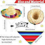 8 Pcs Mexican Dog Costume Sombrero Mexican Hats Dog Sombrero Hats and Colorful Stripe Dog Bandana Pet Triangle Bib Pet Scarf for Fiesta Cinco de Mayo Pets Accessories