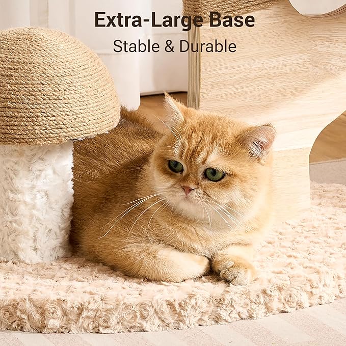 Aesthetic Flower Cat Tree Tower with Scratching Post for Indoor Cats, 37" H Modern Cat Tree with Wood Sculpted Branch, Flower Cat Beds, Mushroom Scratcher & Interactive Squeaky Toy, Pink