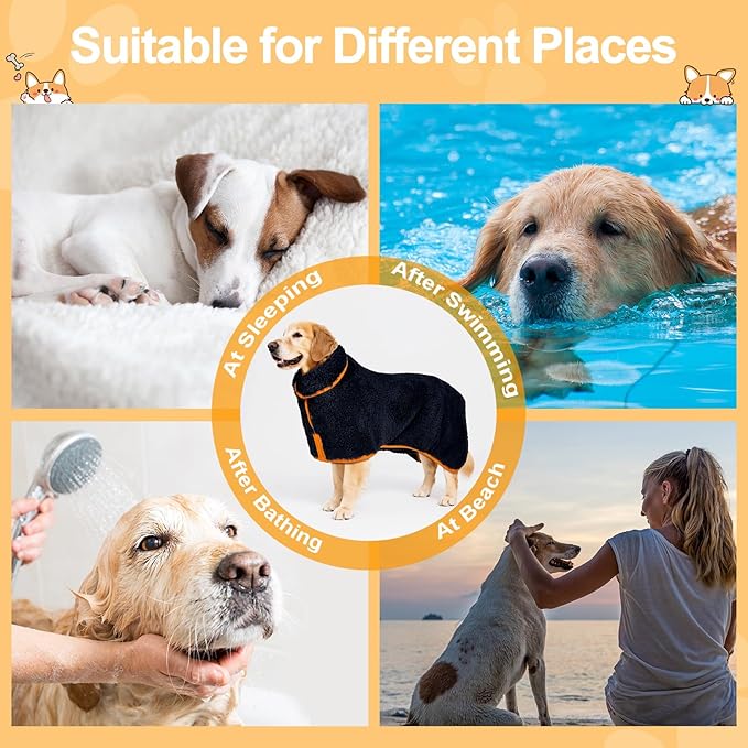 Bienbee Dog Bathrobe, Quick Drying Super Absorbent Dog Robes for After Bath, Warm Keeping Dogs Towel, Dogs Bath Supplies, Black XL
