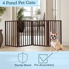 Pet Gate - 4-Panel Indoor Foldable Dog Fence for Stairs, Hallways, or Doorways - 73x24-Inch Freestanding Dog Gates by PETMAKER (Brown)