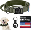 Tactical Military Collar - Adjustable Nylon, Heavy Duty Metal Buckle with Handle for Dog Training, with Patches (Green, M)