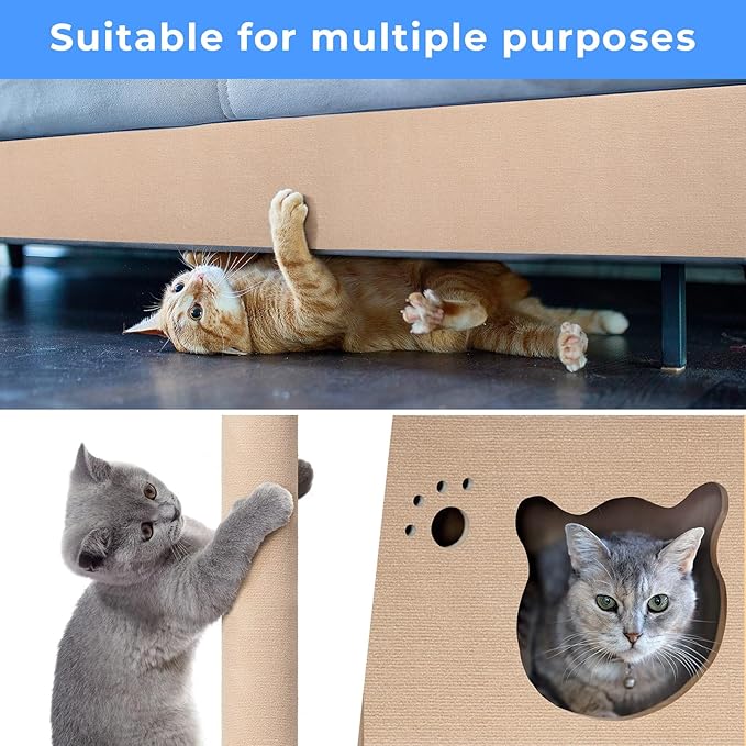 Cat Carpet remnants Cat Scratching Mat Trimmable Self-Adhesive Carpet DIY Climbing Scratcher Scratch Furniture Protector Covering Posts (78.7" x 15.8" Beige)