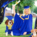 5 Pcs Dog Graduation Costume Set Include 2026 Pet Graduation Gown with Stole Puppy Grad Cap Lensless Glasses DIY Letter Stickers for Dogs Cats Holiday Costume Accessory(Blue Yellow,XXL)