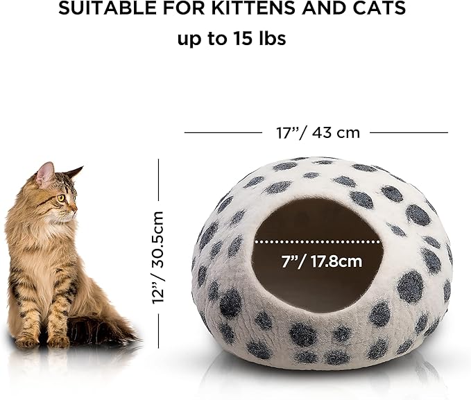 Luxurious Merino Wool Cat Cave - Foldable Hideaway Pod for Indoor Cats - Premium Felt Kitten Pet Enclosure - Covered Cat House for Ultimate Cozy Comfort by Woolygon