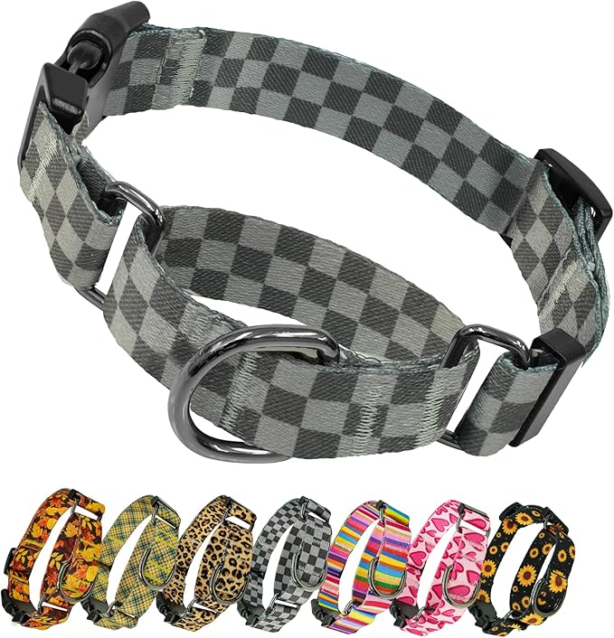 Kazazoo Martingale Collar for Dogs with Quick Release Buckle Adjustable Soft Durable Dog Collar for Small Medium Large No Pull Training Dog Collars-Black&Grey XL