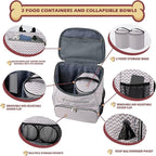 BAGLHER Dog Travel Bag Backpack, Airline Approved Pet Supplies Backpack, Dog Travel Bag with 2 Silicone Collapsible Bowls and 2 Food Baskets BLW