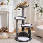 HITTITE Modern Cat Tree Tower with Scratching Post, 46 Inches Tall Cat Towers with Woven Cat Nests and Cave, Multi-Level Cat Tree With Removable Cushions and Massage Brush for Indoor Cats Large Adult.