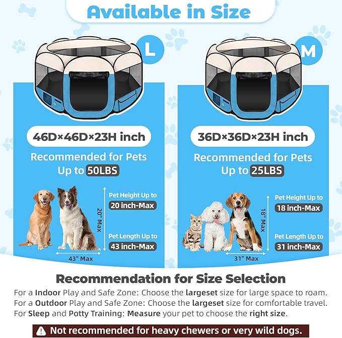 Dog Playpen 45", HOMAGICO Pet Playpen for Indoor Cats Enclosed, Portable Dog Cage Outdoor Tent Crate with Carrying Case, Water-Resistant and Removable Shade Cover, Blue