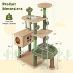PETSITE 59 inch Cactus Cat Tree Tower, Multi-Level Cat Tower with Sisal Scratching Posts, Board and Rope, Cat Condo, Capsule Bed, Hanging Ball and Self Groomer, Cute Cat Tree for Indoor Cats