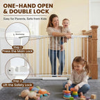 Mumeasy 29.7-57" Extra Wide Baby Gate for Doorways, Auto Close Dog Gate Indoor for Stairs, No-Drill Pressure Mounted Pet Gate with Door, Easy Walk Thru Long&Large Safety Gate for House, Outdoor, White