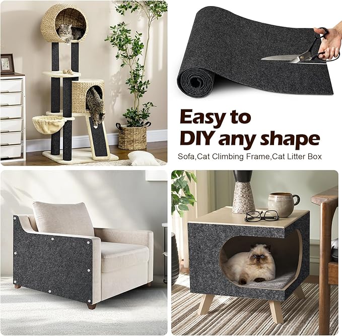 Cat Scratch Mat - 78.74"x15.74" Self-Adhesive Anti Scratching Pad for Couch, Trimmable DIY Cat Sofa Furniture Wall Cat Tower Protector, Replacement Pads for Pet Couch Protector from Claws Dark Gray