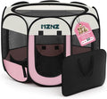 Dog Cat Playpen, Portable Puppy Pet Crate Indoor for Small Dogs Cats Rabbits, Foldable Dog Cage Enclosure for Outdoor, Pop Up Dogs Tent Kennel with Carrying Case, Pink