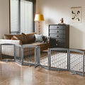 Freestanding Pet Gates with Walk Through Door, Dog Indoor Fence, Dog Gate for The House, Doorway, Stairs, Extra Wide Pet Gate, Support Feet Included, 120 Inch Wide, 6 Panels 24" Tall, Gray