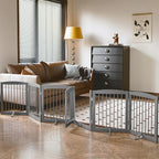Freestanding Pet Gates with Walk Through Door, Dog Indoor Fence, Dog Gate for The House, Doorway, Stairs, Extra Wide Pet Gate, Support Feet Included, 120 Inch Wide, 6 Panels 24" Tall, Gray