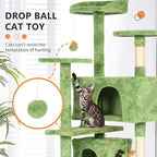 Heavy Duty Cat Tree,54 Inch Tall Cat Tower,2 Cozy Condos,Scratching Posts,Ladders & Sisal Pole,Multi-Level Perches Platforms for Indoor Cats,Sturdy Pet Climbing Furniture,Green