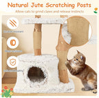 Tangkula Modern Cat Tree, 53 Inch Tall Natural Branch Wooden Cat Tower with Jute Scratching Posts, Plush Perch, Condo, Aesthetic Luxury Solid Wood Flower Cat Tree for Indoor Cats Large Adult (White)
