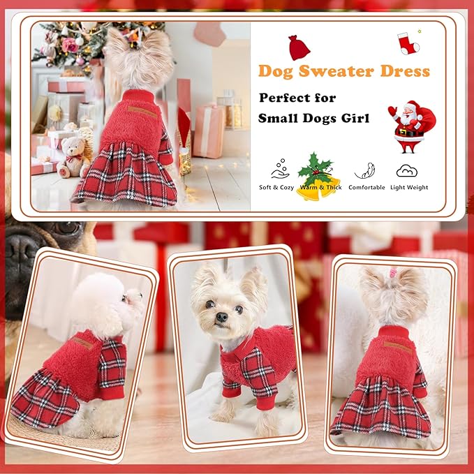 Dog Sweater Dog Winter Clothes for Small Dogs Boy Girl Fall Puppy Dress Warm Fleece Chihuahua Yorkie Teacup Doggie Sweaters Dresses Doggy Sweater for Small Dogs Girl Cat Outfits, Red, XS