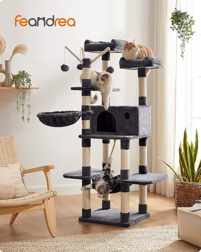 FEANDREA Cat Tree, XXL Cat Condo, 164 cm, Smoky Grey PCT087G01
