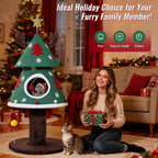 DWVO 47.2in Christmas Cat Tree for Indoor, Cat Tower Cute with Teaser Plaything, Holiday Kitty Climbing Furniture for Kittens to Play and Sleep