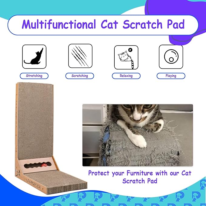 L Shape Cat Scratch Large Pad Wall Mounted - Durable Cardboard Scratcher for Indoor Cats, Space-Saving Design, Protects Furniture, Vertical & Horizontal Use, Catnip Included, Eco-Friendly