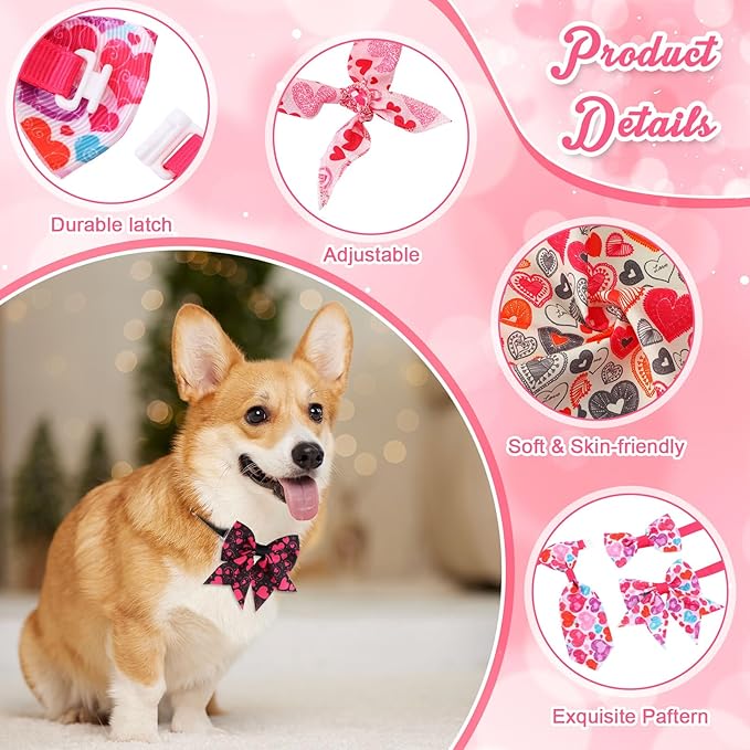 Reginary 120 Pcs Valentine's Day Dog Bandanas Bulk Dog Bows Set Bow Ties Cat Scarf Colorful Washable Triangle Pet Kerchief Cute Bib for Summer Small Medium Large Pets Grooming Accessories Costume