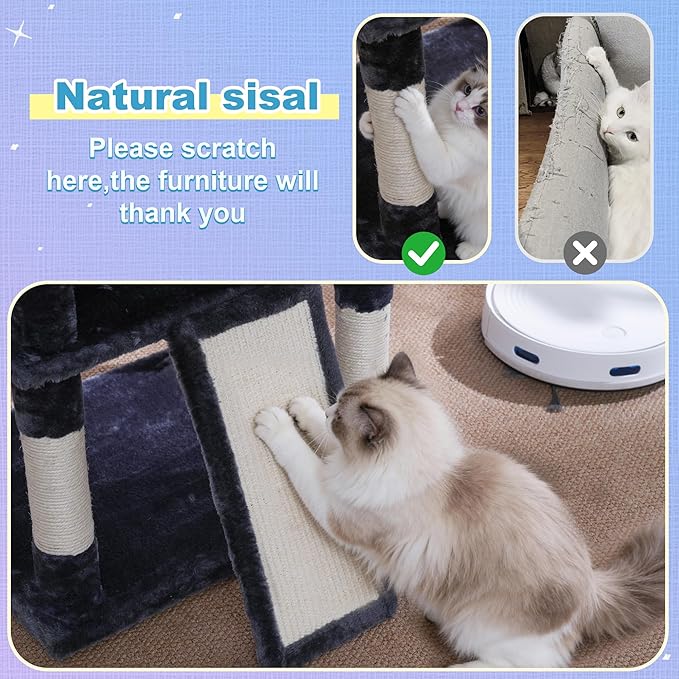 Hey-brother Cat Tree Tower, Scratching Posts with Extra Large Platform and Basket, Specious Condo, 2 Cozy Hammocks, Scratch Board for Indoor Adult Cats, Maine Coon 71.7 inches, Smoky Gray MPJ080G