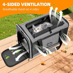 Cat Carrier Soft-Sided Travel Bag for Medium to Large Cats Over 15lbs, Small Dog Carrier Crate Top Entry Breathable Mesh Puppy 12 Pounds, Pet Rabbit Carrying Cage Kennel Collapsible Grey