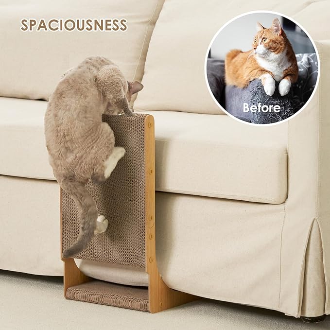 EHEYCIGA 2-Pack Cat Scratcher, 19.7 Inch L-Shaped Cardboard Scratch Pad for Indoor Cats, Vertical Cat Scratching Board with Ball Toy, Furniture Protector, Reversible Design for Double Life, Medium