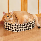 2-in-1 Oval Cat Scratcher Bed Cardboard Bed Lounge, Durable Cat Scratch Pad for Indoor Cats/Kittens, Corrugated Kitty Scratching Bowl with Furniture Protector, 16.33 * 13.19"
