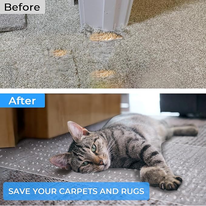 Carpet Protector for cat Dog Anti Scratch Under Door Cat Scratch Protector Mat from Scratching Easy to Cut Non Slip Plastic Carpet Scratch Stopper Cat Scratch Guard Carpet 3.6FT(Clear, 1pcs)