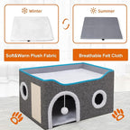 Foldable cat Bed, Cat Beds for Indoor Cats, Large Cat Cave for Pet Cat House with Fluffy Ball Hanging and Scratch Pad, Providing Entertainment for Cats (Grey, Double)