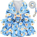 BAEJMJK Dog Dress Bowknot Harness Leash Set for Small Dogs Cats Daisy Floral Girl Dog Dresses Cute Puppy Princess Clothes Pet Doggy Outfits Spring Summer Breathable Dresses(Blue,X-Small)