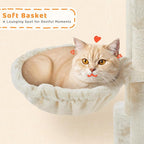 Yaheetech Cat Tree, 82.5in Large Tower w/Hammock, 2 Kitty-Ear Perches, 2 Cozy Condos, Scratching Posts, Basket, Furniture for Large Cats, Kittens, Beige