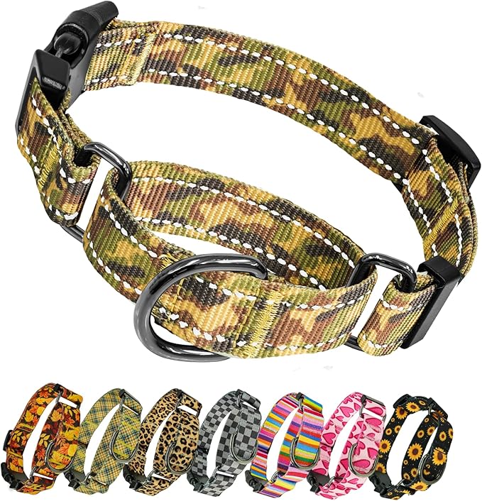 Kazazoo Reflective Martingale Collar for Dogs with Quick Release Buckle Adjustable Soft Durable Dog Collar for Small Medium Large No Pull Training Dog Collars-Camo L