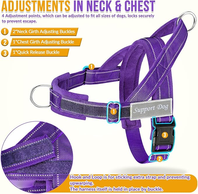 Lukovee No Pull Dog Harness & Leash Set - Heavy Duty Dog Vest Harness with Soft Padded for Medium Large Dogs, Adjustable Reflective Tactical Pet Harness for Easy Walk and Training (L, PU)