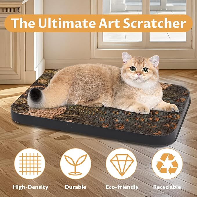 2 Pack Art Cat Scratcher, Wall-Mountable Cat Scratch Pad, Cat Wall Scratcher 16.7x11x1 Inch Cat Scratching Board for Indoor Cats Toy(Butterfly &Peacock)