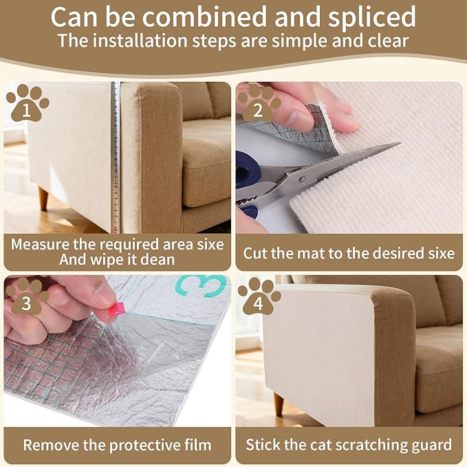 78.7"x15.8" Cat Scratch Mat,Adhesive Cat Scratch Pad for Furniture,DIY Cats Scratch Furniture Protector for Furniture,Sofa,Couch,Covering Cat Scratching Post Replacement Pads,Beige