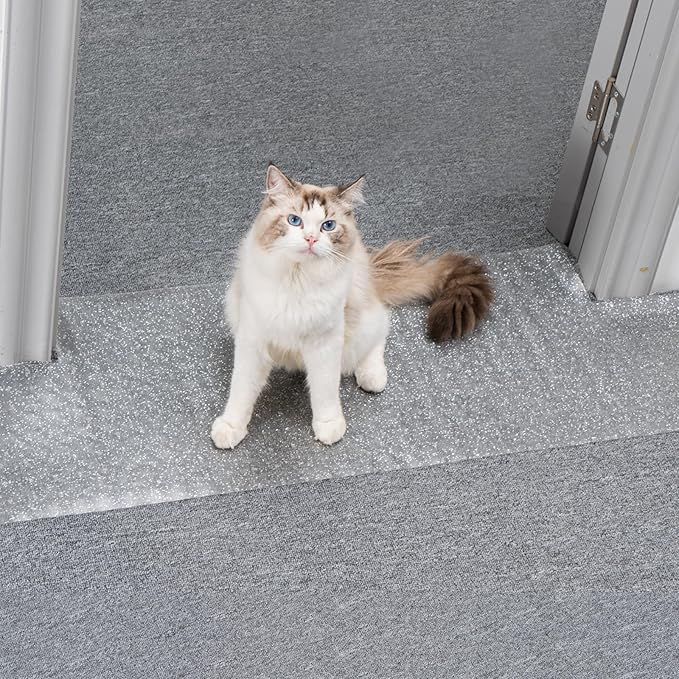 Uross Carpet Protector for Pets - Cat Carpet Protector for Doorway, Anti Scratch Under Door Cat Scratch Protector Mat, Easy to Cut Plastic Stopper Cat Scratch Guard Carpet 3.6FT-Silver